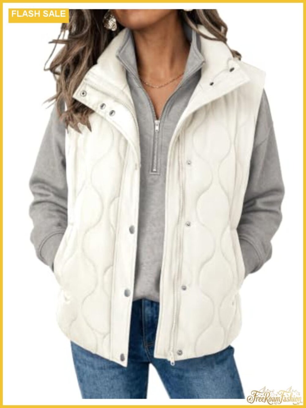 Oversized Quilted Puffer Vest Stand Collar Zip Up Sleeveless Outerwear